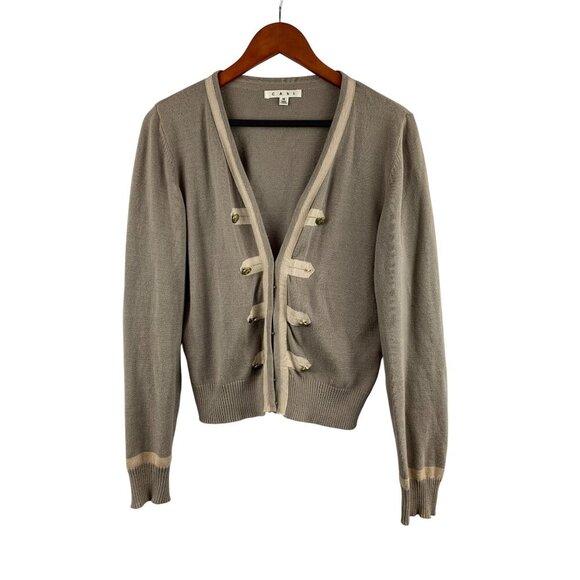CAbi Womens Cardigan Sweater Size M Military Style Button Front 100% Cotton Beig - Picture 1 of 6